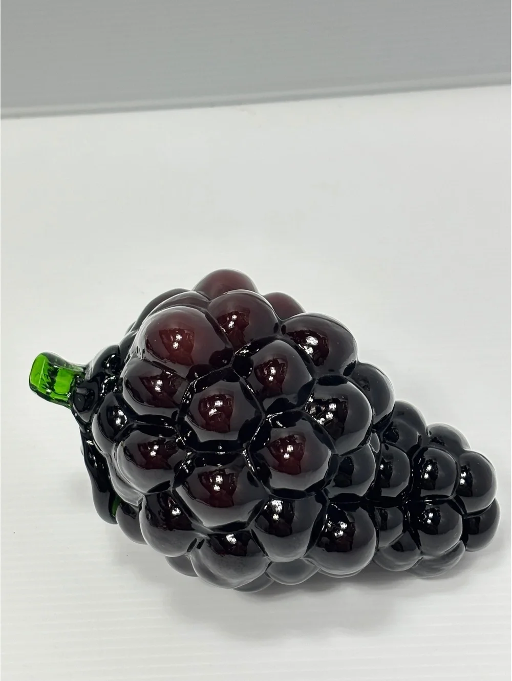 Decorative Hand-Blown Glass Grape Cluster Figurine with Green Leaf Accent